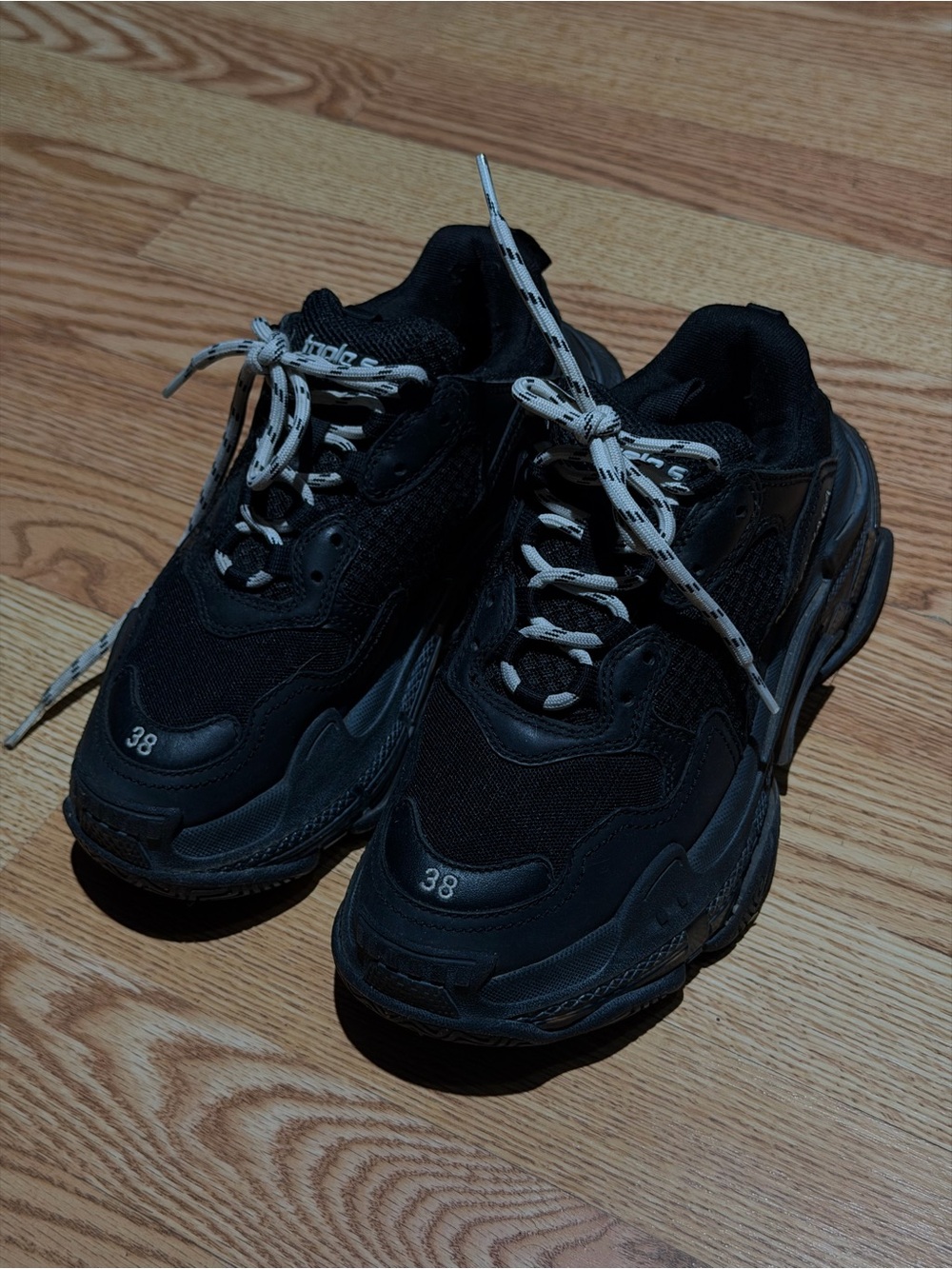 Balenciaga Black Chunky Triple S Sneakers with White Laces